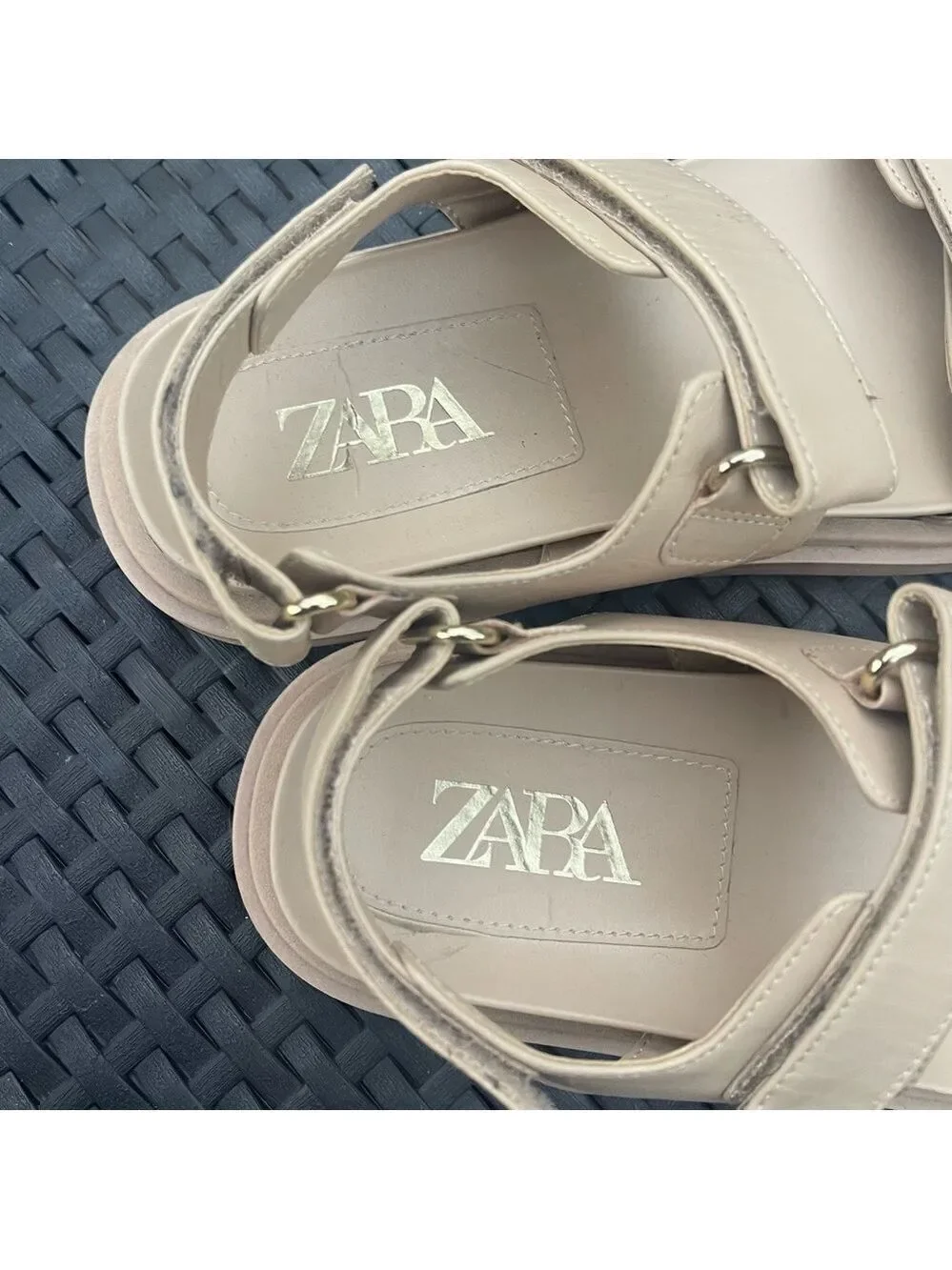 Zara Leather Platform Chunky Dad Sandals - Cream/Beige - Size 38 - Picture 9 of 10